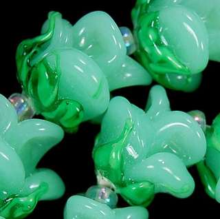 10x12mm Cyan Lampwork Glass Flower Beads 15pcs  