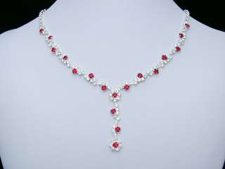 Red Bridal Wedding Crystal Necklace Earrings Set 2170  
