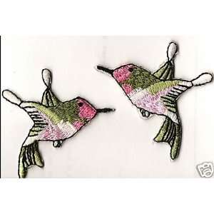  Birds/Hummingbirds, Pink ,Iron On Embroidered Applique 