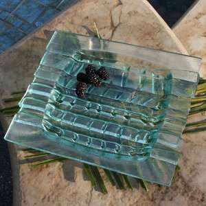  Venetian Cast Glass Square Platter   Ribbed Series   Small 
