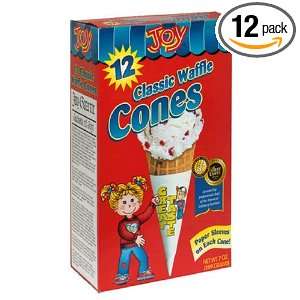 Joy Classic Waffle Cones, Jacketed, 12 Count Boxes of Cones (Pack of 