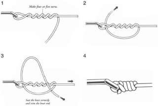 Above are examples of the half blood knot (left) and the hangman knot 