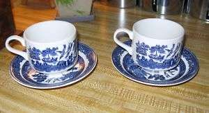 Johnson Brothers 2 Cups 2 Saucers Blue Willow England  