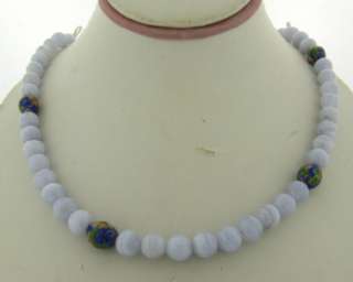 Vintage Silver Gilt Polished Lavender Agate Bead Necklace  