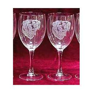  Set of Four Etched Wine Glasses