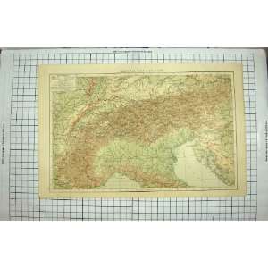    BACON MAP 1894 ALPS MOUNTAINS ADRIATIC SEA LOMBARDY