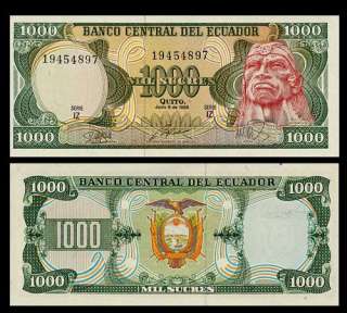 1000 SUCRES Banknote of ECUADOR   1988   INCA WARRIOR Rumiñahui 