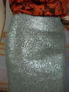 2995 New JIL SANDER Silver Pewter Sequin Stretchy Wool Pencil Skirt 