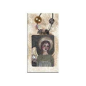    Heavenly Blessings Square Carved Wooden Angel Pendant: Jewelry
