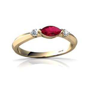  14K Yellow Gold Marquise Created Ruby Ring Size 4: Jewelry