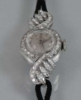 14k SOLID WHITE GOLD Omega ladies watch, 1.7CT Genuine Natural 