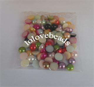 100x Mixed Colors 10mm Half Pearls Beads Flatback Round Scrapbooking 