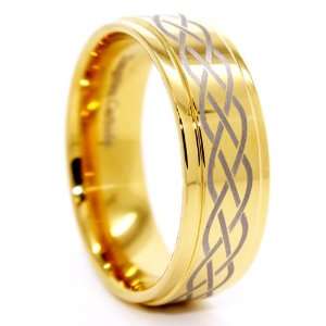 Solid Tungsten Carbide 18k Gold Plated Laser Engraved Celtic Criss 