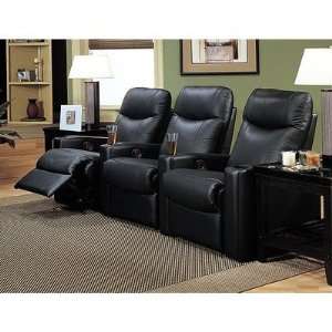   Three Seat Leather Reclining Theater Set In Black: Home & Kitchen