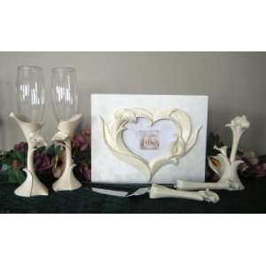  Graceful Lily Ivory Calla Lily Guest Book, Pen Set 