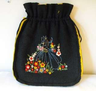 Vintage Felt & Embroidery Knitting Wool Bag  