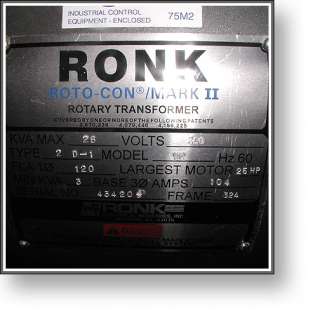Ronk Roto Con Rotary Phase Converter 1 PH   3 PH + NICE  