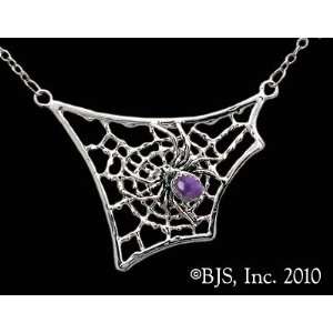   Web Necklace, Sterling Silver, Amethyst set gemstone, Spider Animal