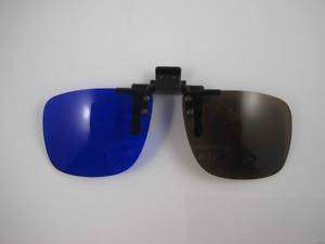 Pair 3D Anaglyph Glasses Amber Blue Clip on Resin New  