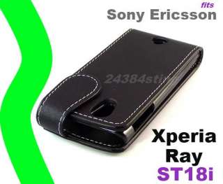 LEATHER BLACK FLIP CASE COVER POUCH for SONY ERICSSON XPERIA RAY ST18i 
