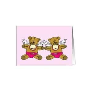  Teddy Bear Angel Twin Girls Adoption Announcement Card 