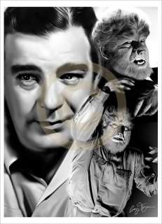 The Wolfman LON CHANEY JNR b&w giclee artwork print LE signed by 