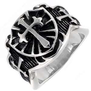   Gothic Cross Mens Ring with Black Inlay   Size 8.0: West Coast