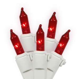    Set of 50 Red Mini Christmas Lights   White Wire