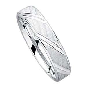  18K White Gold Oblique Stripes Wedding Band Ring   Size 10 