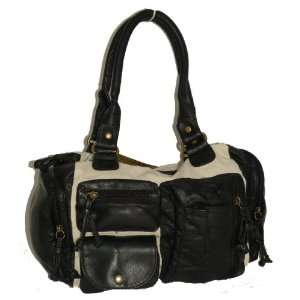    Bueno Black and White Cargo Satchel Handbag 