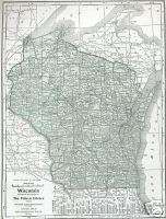 1938 Vintage State Map WISCONSIN WI in Color  