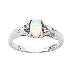  14K White Gold Opal & 0.02ct Diamond Ring Jewelry