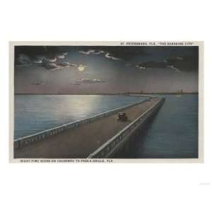 St. Petersburg, Florida   Night View of Causeway Premium Poster Print 