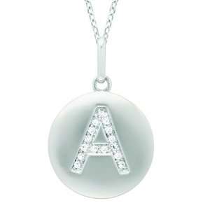  14 kt White Gold Initial A Disc Pendant with .05   .10 ct 