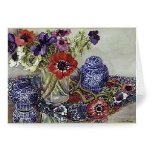 Anemones with Blue and White Pots (w/c) by   Greeting Card (Pack of 