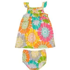   Flutter Sleeve Cotton Knit Dress Set Multi Flower (9 Months): Baby