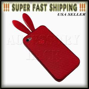 Apple iPhone 4S Hot Red Bunny Rabbit Protective TPU Rubber Soft Skin 