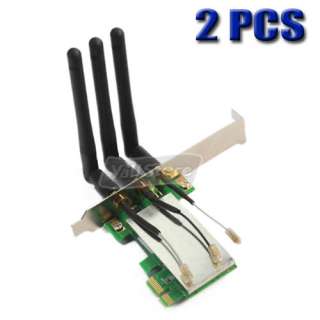 2X Mini PCI E to PCI E Wireless adapter +3 antenna WiFi  