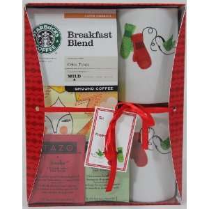 Starbucks Breakfast Blend & Tazo Tea with Two Coffee/Tea Mugs Gift Set 