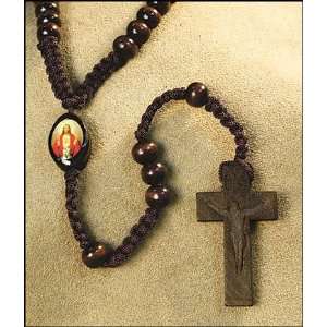  Sacred Heart of Jesus Wood 20 Inch Rosary with Holy Prayer 