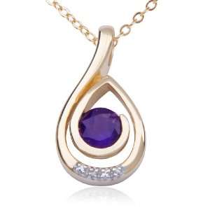 18k Yellow Gold Plated Sterling Silver Amethyst and Diamond Accent 