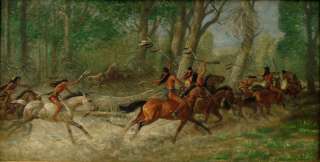   Century Old Oil Painting Native American Indian Hunting Wild Horses
