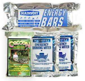   pack   Emergency Food/Water Survival Rations + Cocoon Sleeping Bag