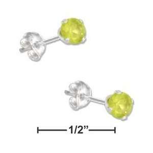  4mm August Light Green Cubic Zirconia Post Earrings 