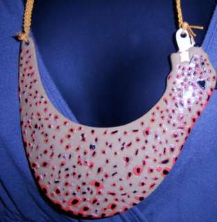 KNOTTED HEMP THREAD 24 NECKLACE HAND CRAFTED W/ LARGE LEOPARD PENDANT 