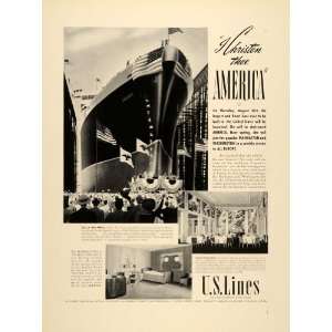 1939 Ad U. S. Cruise Lines Ship America Europe Travel   Original Print 