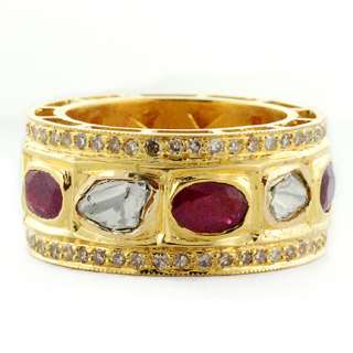 Diamond Ruby 18K Yellow Gold Eternity Band Wedding Ring  