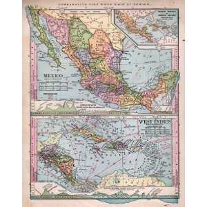   Monteith 1885 Antique Map of Mexico & the West Indies: Office Products