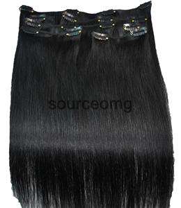 14 Clip in on real human hair extensions jet black 70g,#1  