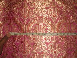 Pure SILK BROCADE FABRIC Pink & Gold colour 44 Vestment design  